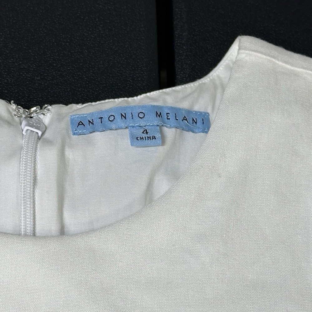 Linen Blend Antonio Melani White Shift Tiered Dress Preppy Cocktail Sz 4 Lined - Picture 13 of 15